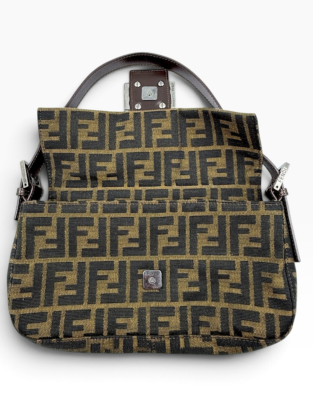Auth FENDI ZUCCA BAGUETTE shoulder Bag Brown Monogram Canvas vintage LIKE NEW - Picture 14 of 16